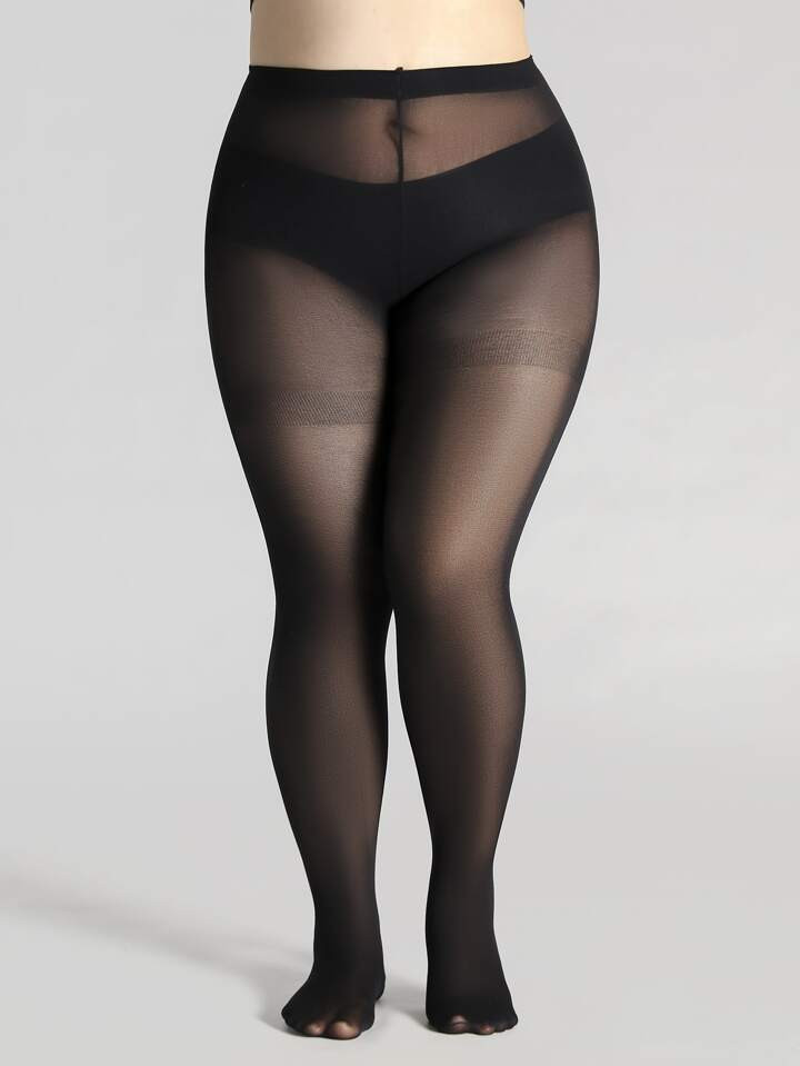 1pair 60D Sheer Plus Size Black Snag Tights | SHEIN