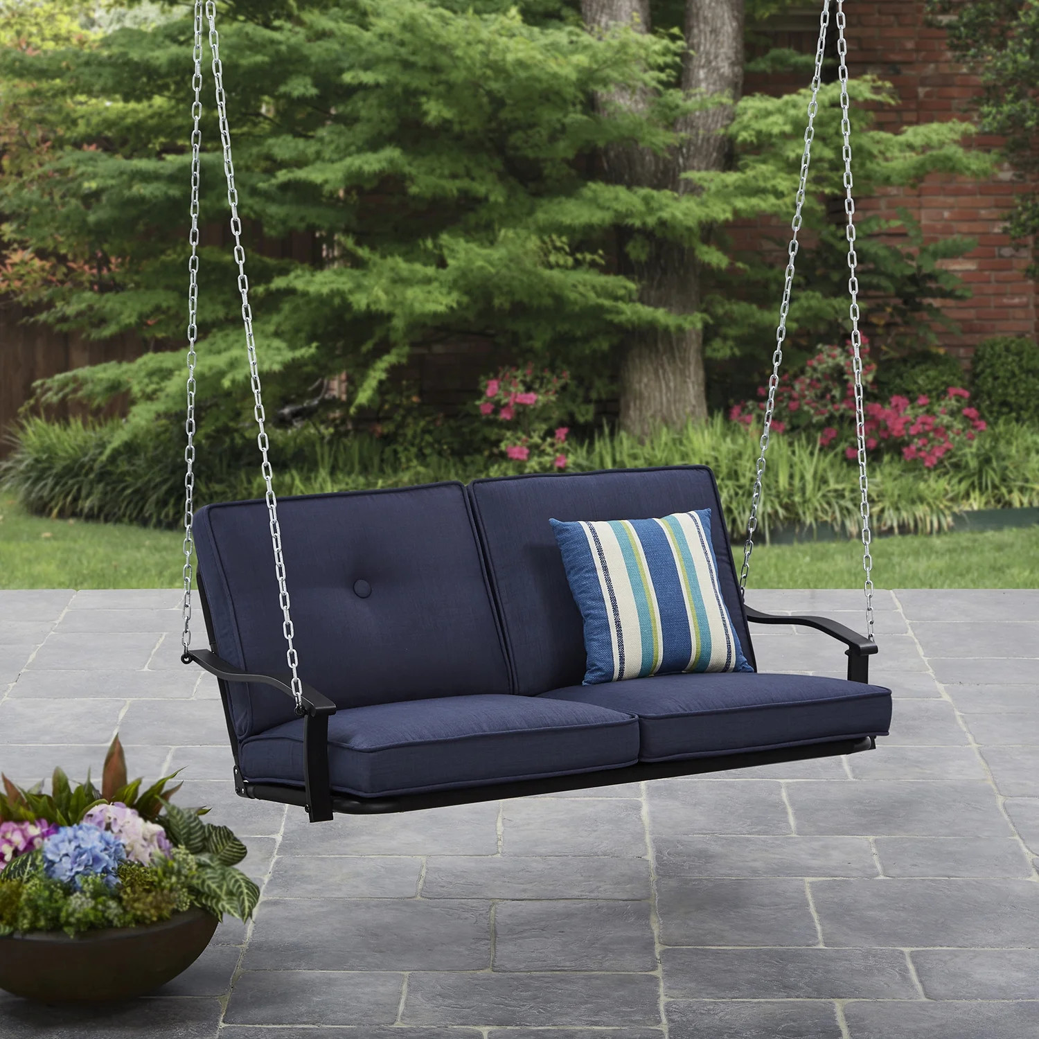 Mainstays Belden Park Outdoor 2-Seat Cushioned Patio Swing, Blue | Walmart (US)