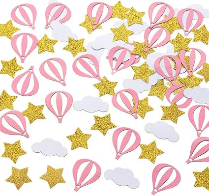 Gold Star White Clouds and Pink Hot Air Balloons Confetti Table Decoration for Baby Shower Summer... | Amazon (US)