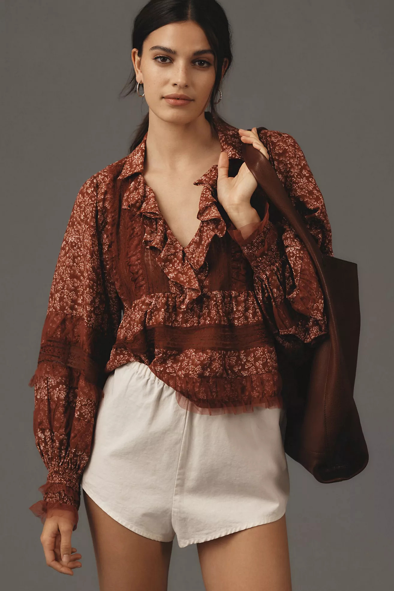 Ruffled V-Neck Popover Blouse | Anthropologie (US)