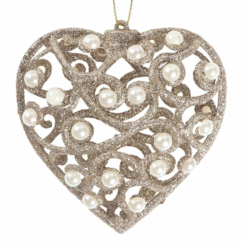 Champagne Glittered Heart Ornament, 3.7" | At Home