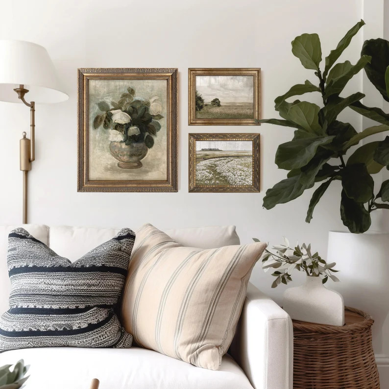 Farmhouse Print SET of 3, FRAMED Gallery Wall Art Set, Sage Green Spring Decor, Home Living Decor... | Etsy (US)