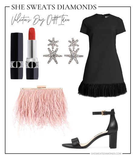 A Valentine’s Day outfit idea: feather LBD, crystal earrings, strappy heels, feather bag, and and red lipstick.

#LTKstyletip #LTKbeauty