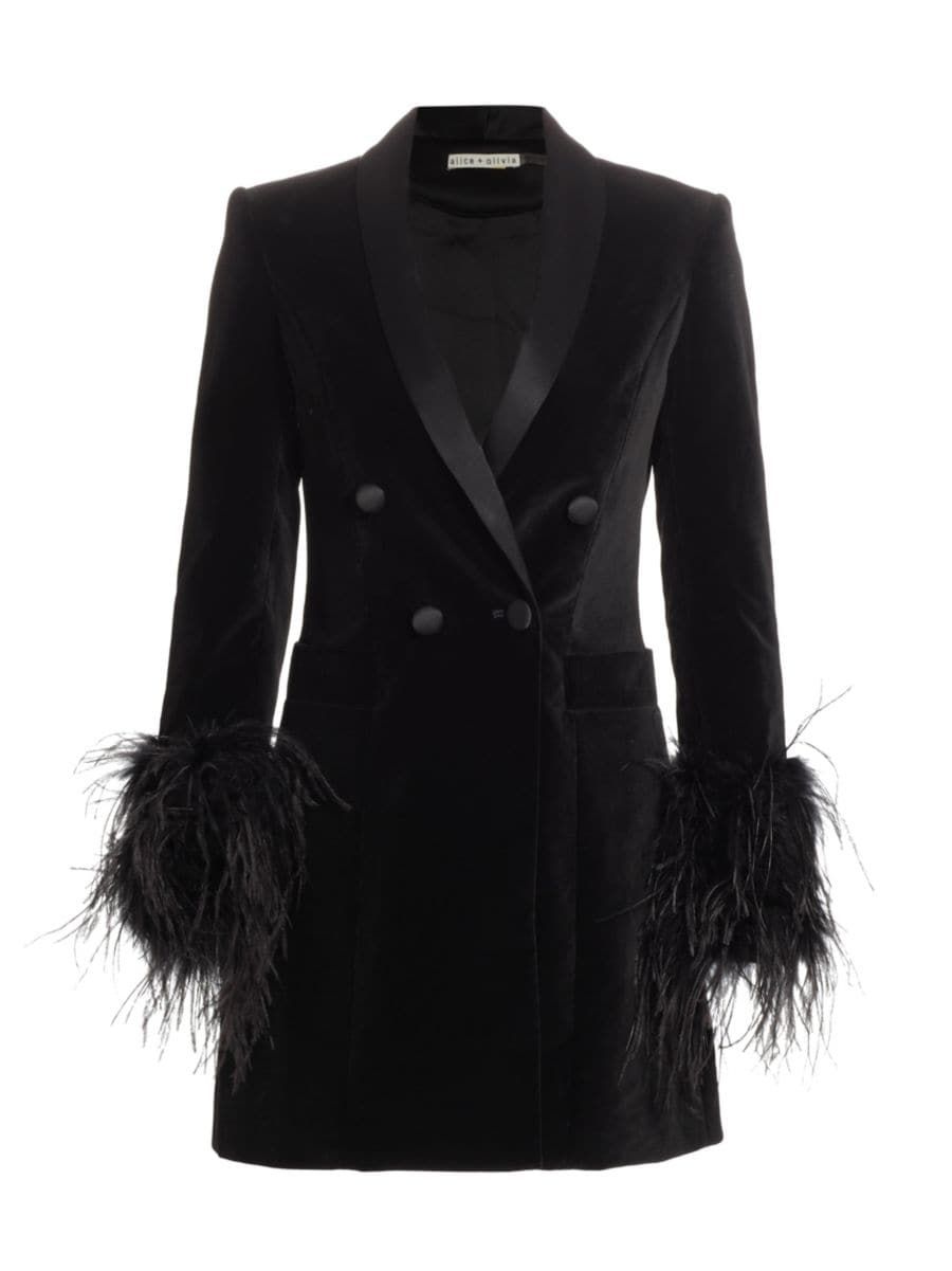 Shop Alice + Olivia Latoya Velvet &amp; Feather Minidress | Saks Fifth Avenue | Saks Fifth Avenue