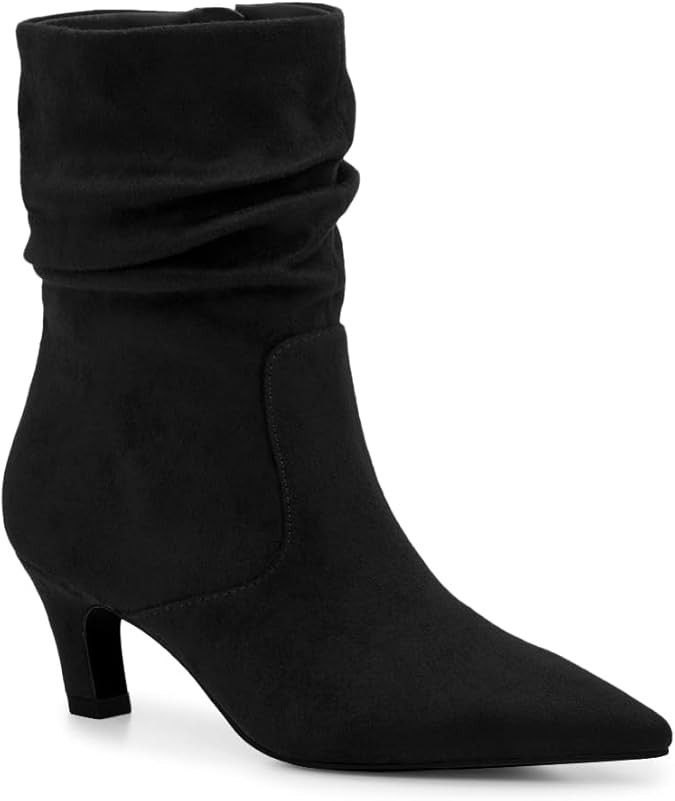 Coutgo Women's Slouchy Ankle Boots Low Kitten Heel Pointed Toe Booties Side Zipper Fall Shoes | Amazon (US)