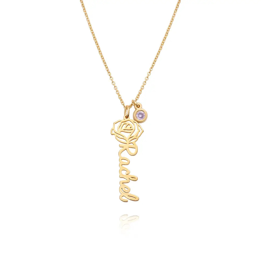 Blooming Birth Flower Name Necklace with Birthstone in 18K Gold Plating | MYKA
