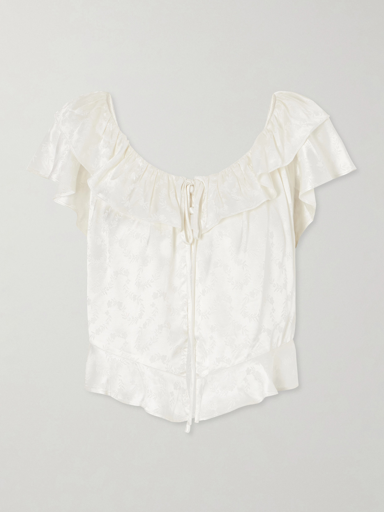 DÔEN - Floriette Ruffled Satin-jacquard Blouse - White | NET-A-PORTER (US)