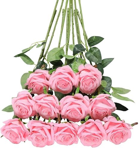 Tifuly 12 PCS Rose Artificial Flower, Single Stem Fake Flowers Bridal Wedding Bouquet, Realistic ... | Amazon (US)