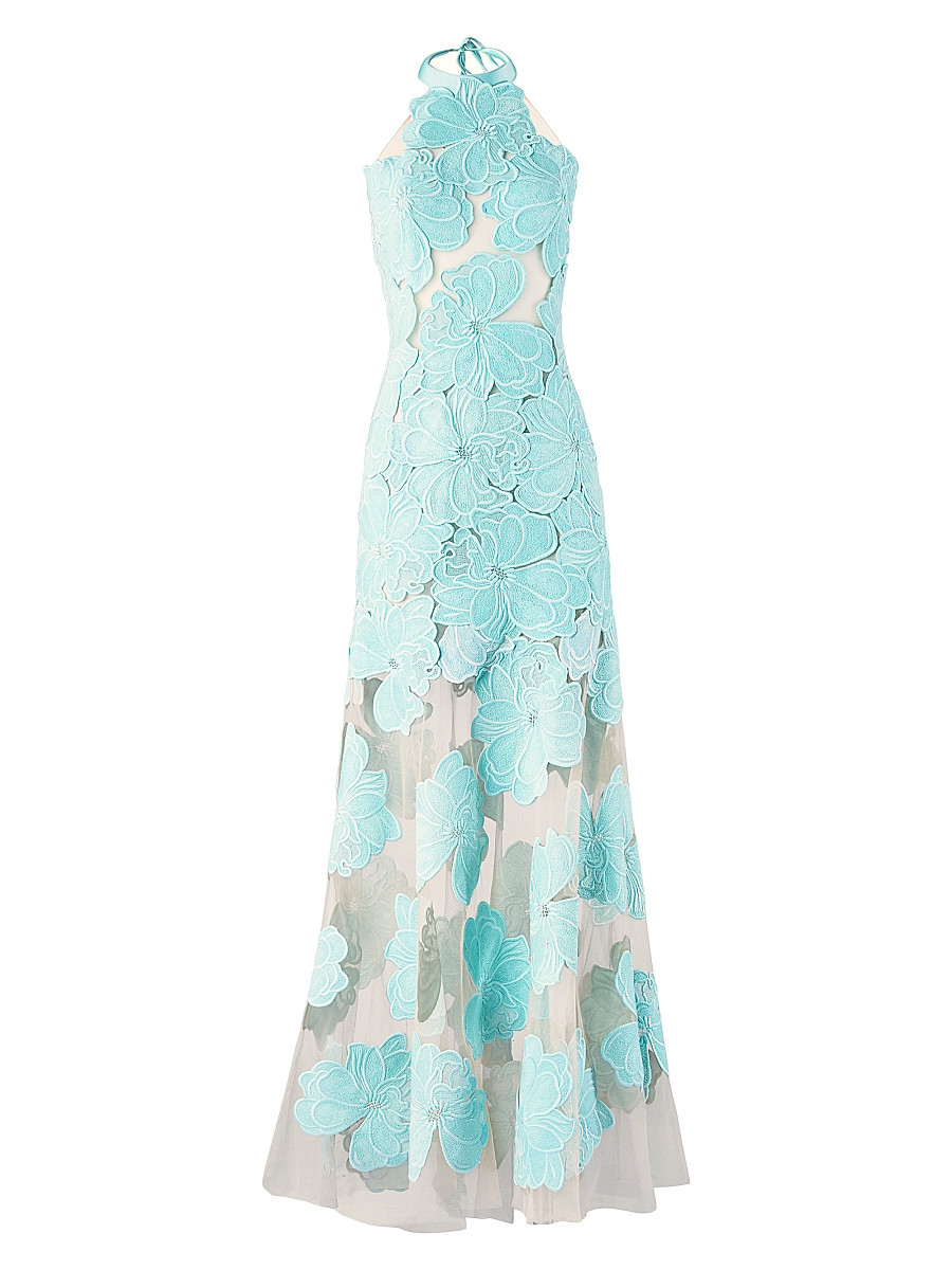 Women's Mab Lace Tulle A-line Gown - Turquoise - Size XS | Saks Fifth Avenue