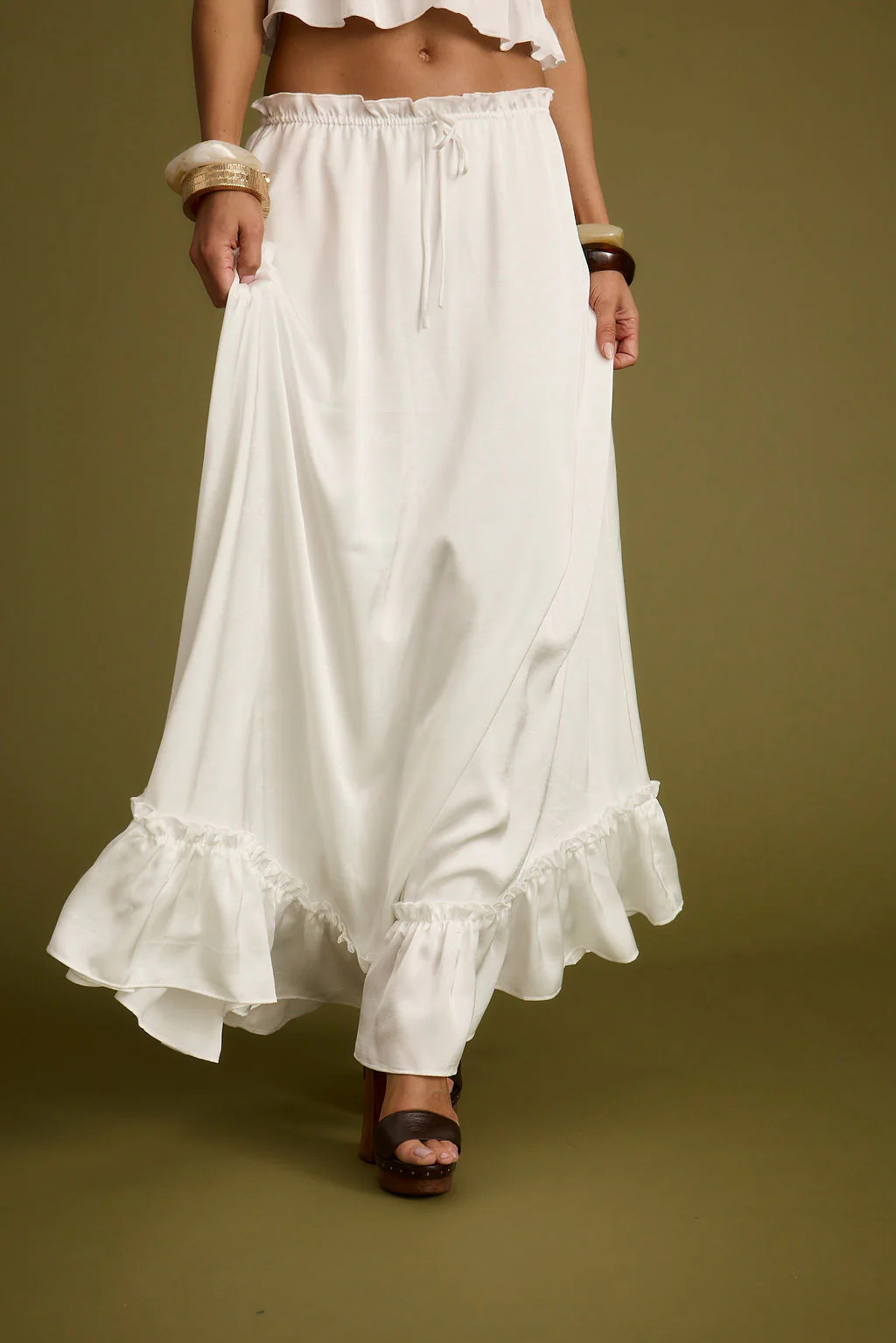 Women's White Satin Maxi Skirt | 12th Tribe | 12th Tribe