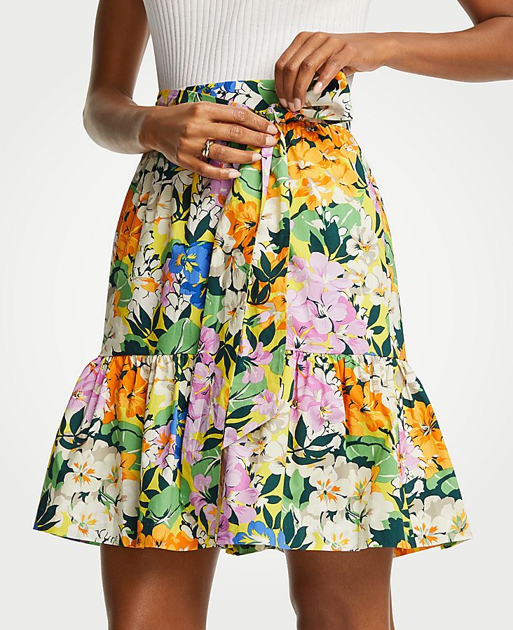 Floral Tie Waist Flounce Skirt | Ann Taylor (US)