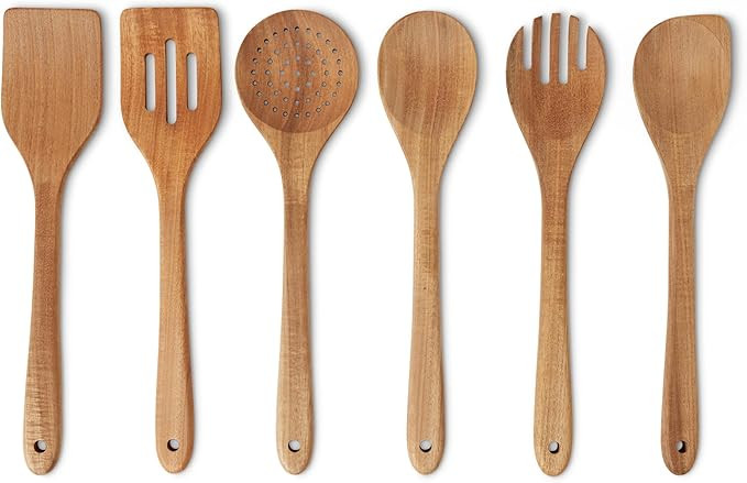 Amazon Basics Wooden Cooking Spoons, 6-Piece Set, Acacia Wood, Cookware-Safe | Amazon (US)