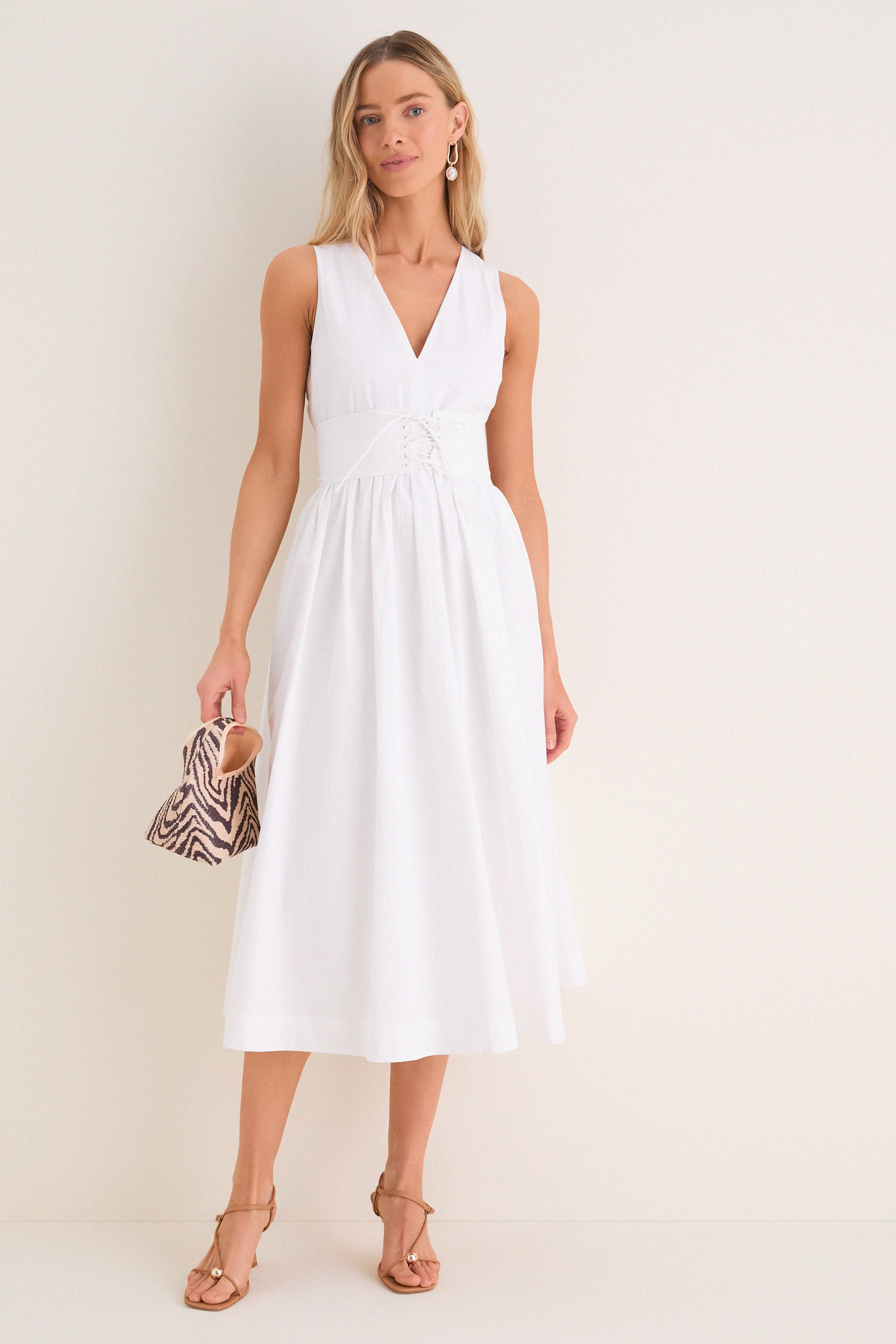 White Marylin Lace-Up Midi Dress | Tuckernuck (US)