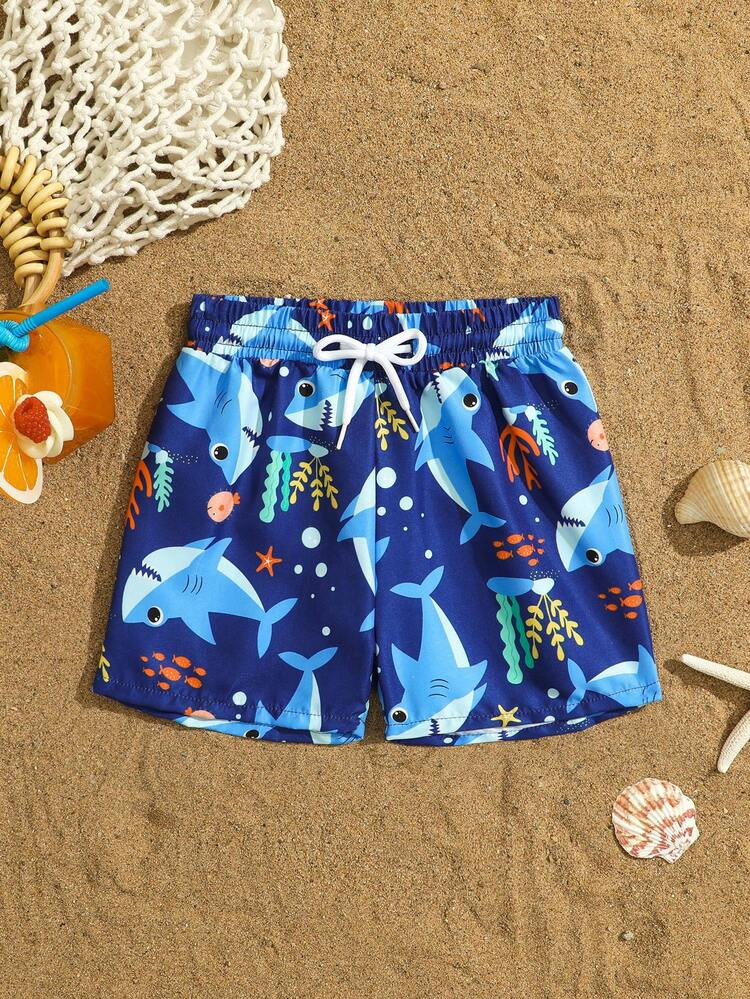 Baby/Toddler Boys Shark Print Woven Fabric Beach Shorts Toddler Boy Swim Trunks Boys Swim Trunks ... | SHEIN