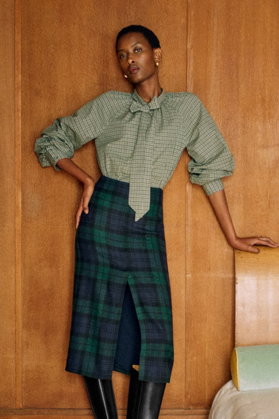 Sezane blackwatch plaid skirt with a green plaid bow blouse. 💚🎄

#LTKStyleTip #LTKSeasonal #LTKHoliday