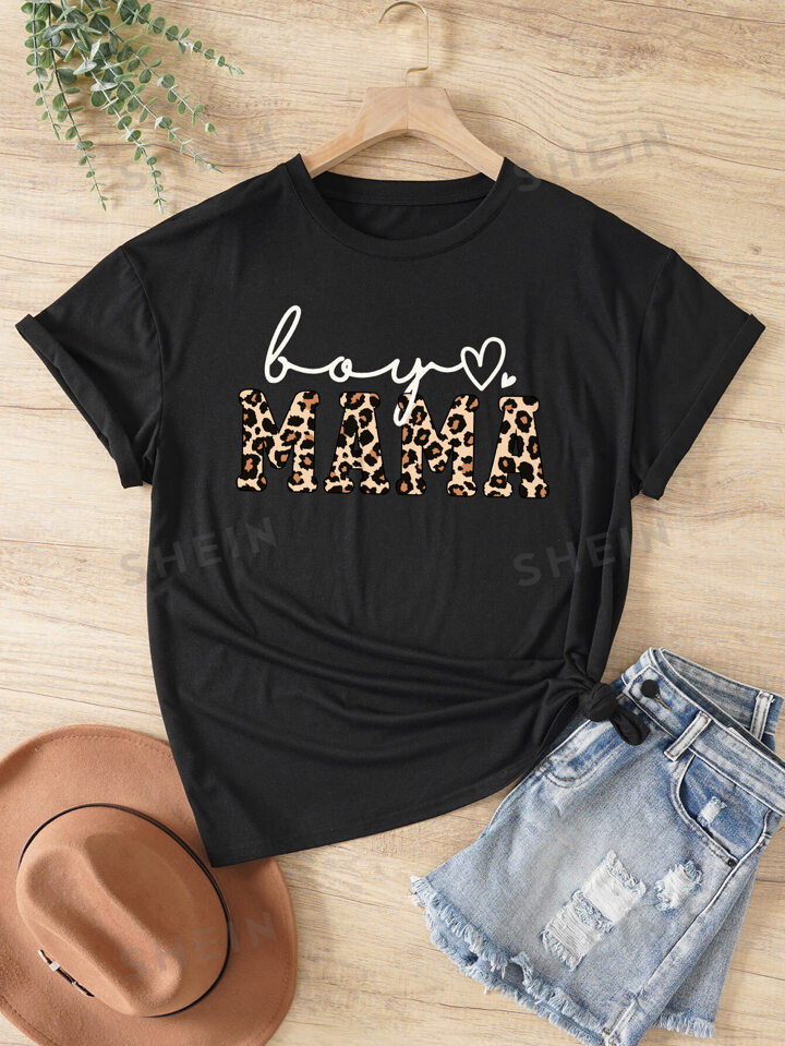 SHEIN LUNE Plus Leopard & Letter Graphic Tee | SHEIN