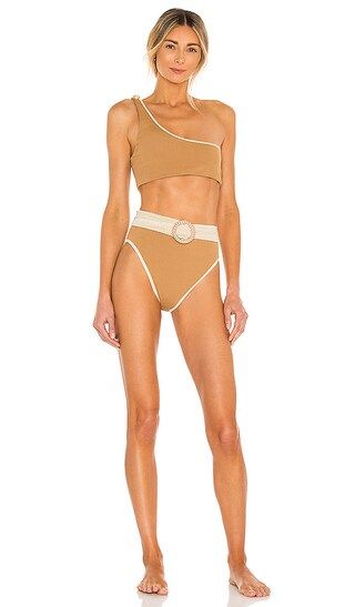 x Natalie Off Duty Stone Bikini Set in Tan & Gold Lurex | Revolve Clothing (Global)
