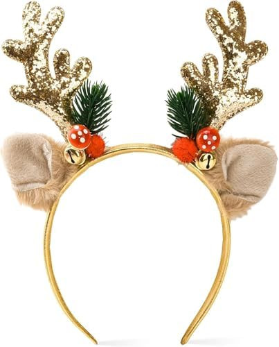 Christmas Headbands Glitter Elk Antlers Headbands Hair Bands Cute Golden Christmas Deer Antler He... | Amazon (US)