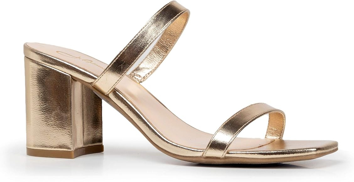 Stormi Block Heel - Double Band Square Open Toe Slide Heeled Sandal | Amazon (US)