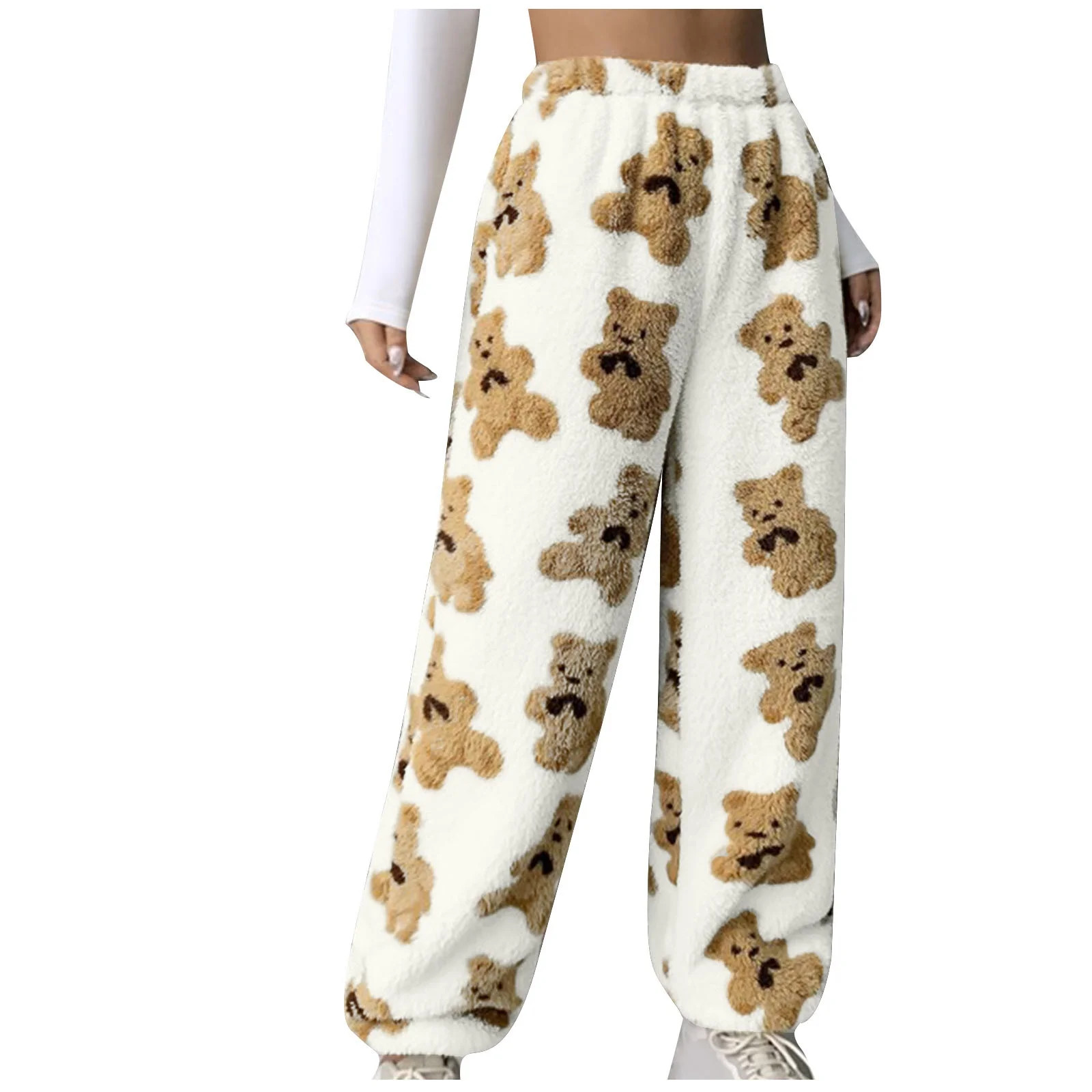 miqiqism Women's Pajamas Bottom High Waisted Comfy Lounge Pants Bear Print Teddy Flannel Trousers... | Walmart (US)