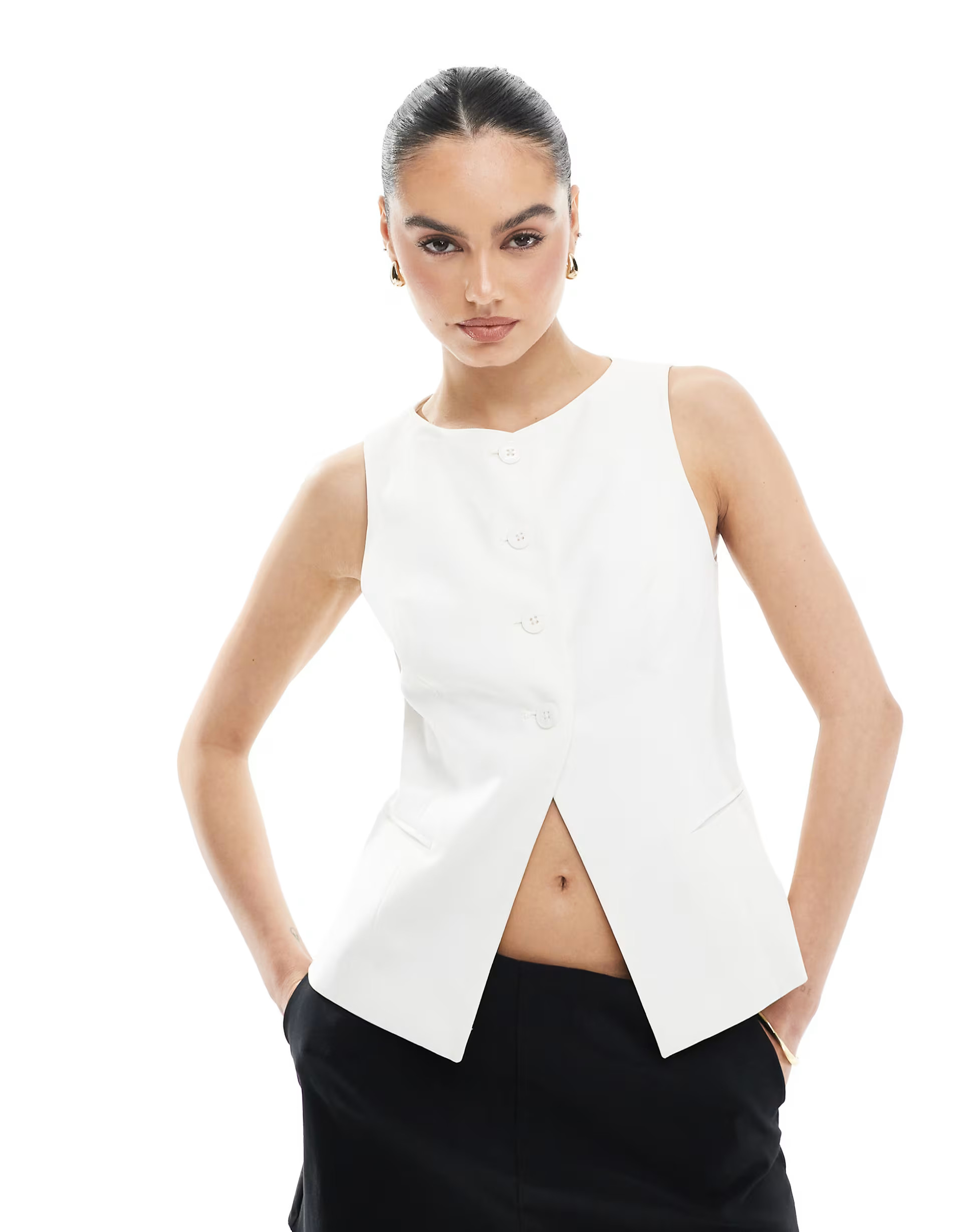 Stradivarius round neck waistcoat in white | ASOS (Global)