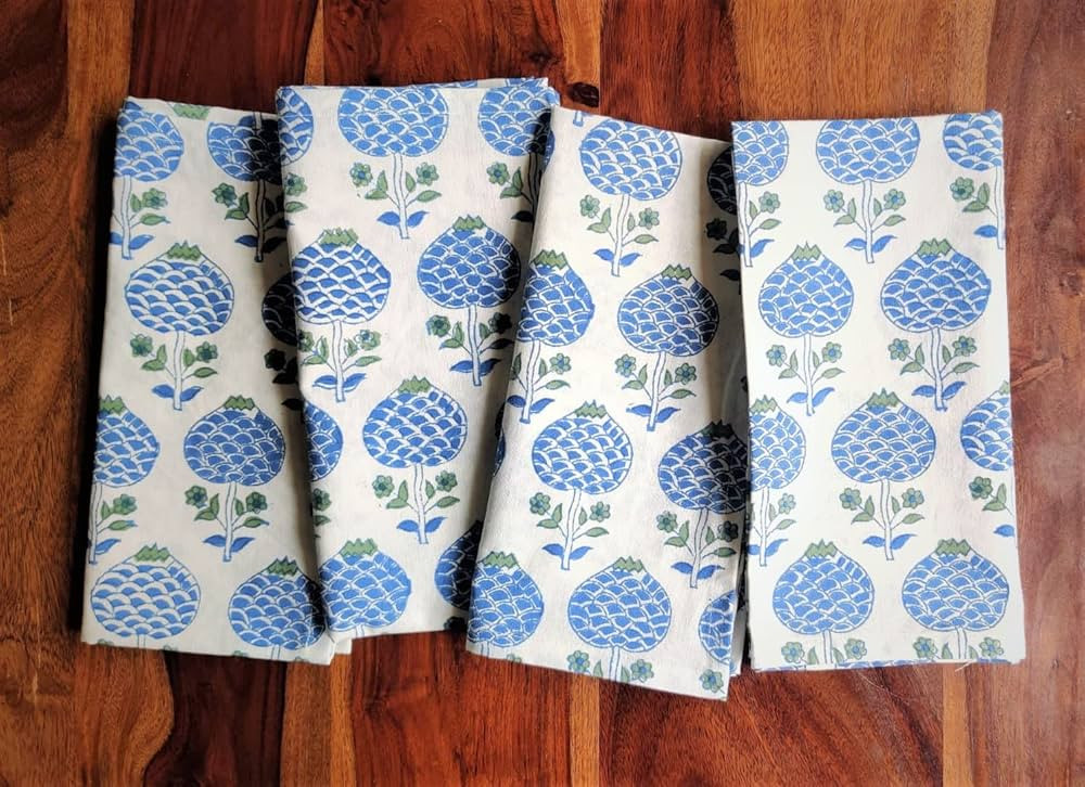 ATOSII Roma Blue 100% Cotton Fall Cloth Designer Dinner Napkins, Handblock Print, Washable Durabl... | Amazon (US)