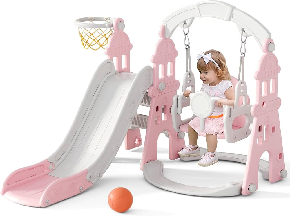 XJD 4-in-1 Toddler Slide and Swing Set, Kids Slide for Toddlers Age 1+, Toddler Outdoor Playset w... | Amazon (US)