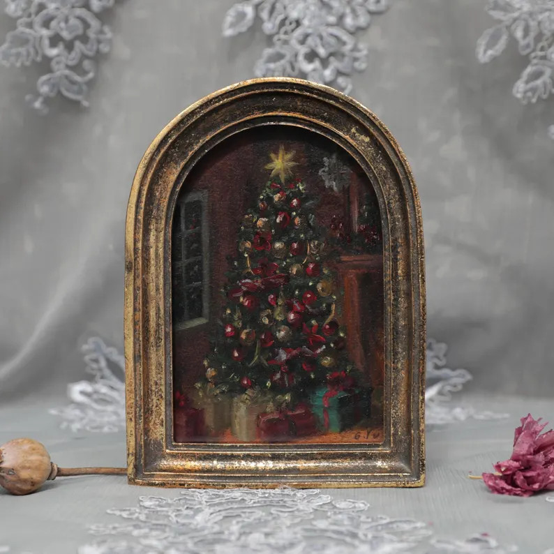 Original Framed Oil Painting: Maximalist Christmas Tree Painting, Christmas Ornament Art Gift, Mo... | Etsy (US)