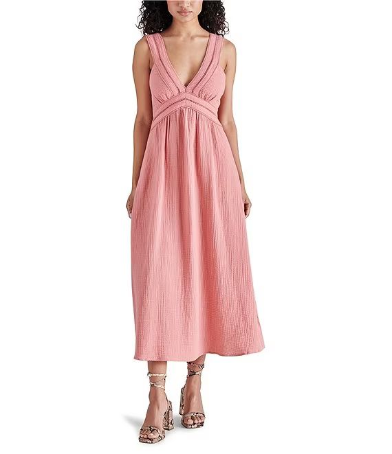 Taryn Lace Trim V-Neck Sleeveless Midi A-Line Dress | Dillard's