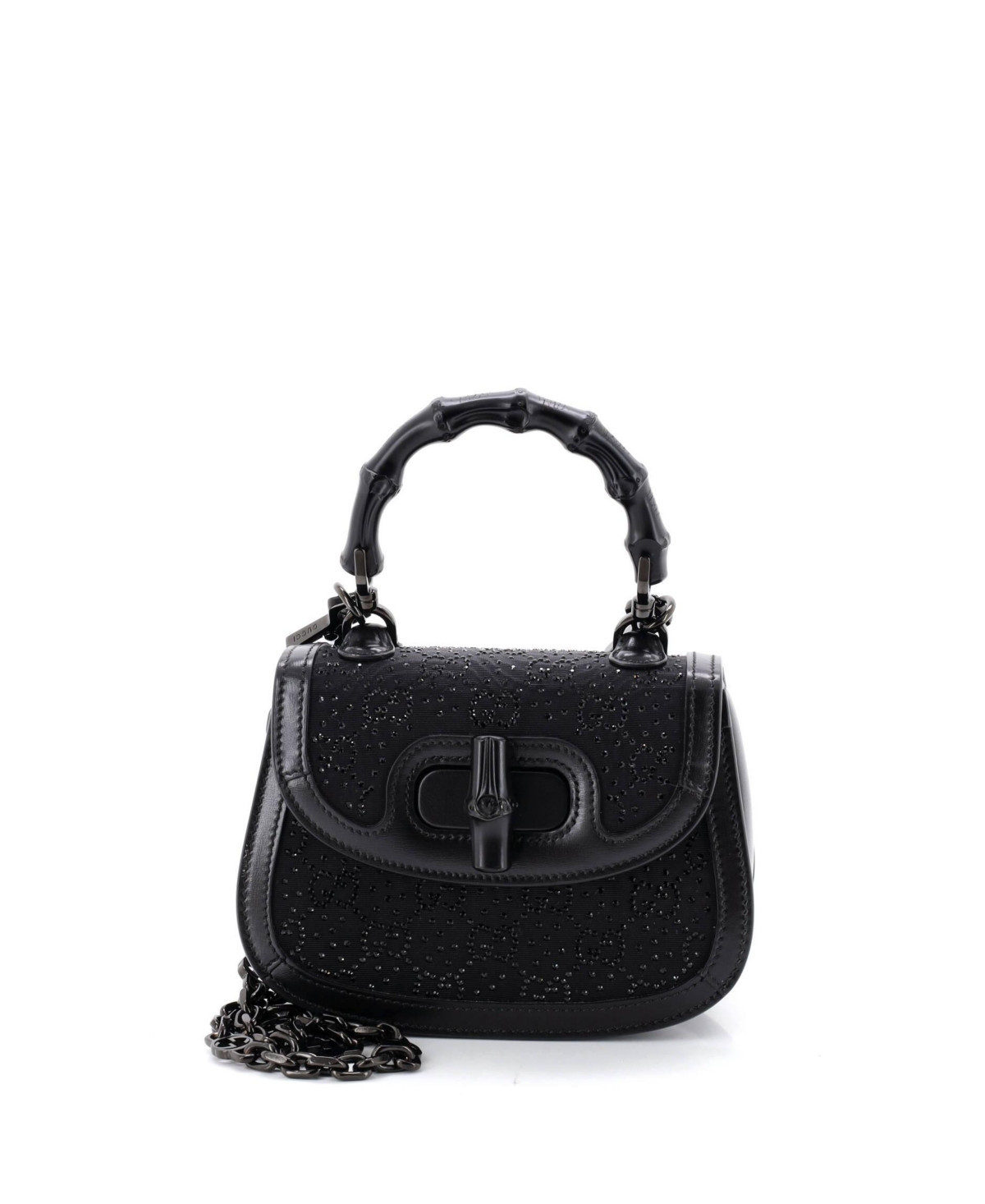 Pre-Owned Gucci Mini Bamboo 1947 Top Handle Bag Crystal Embellished Gg Canvas - Black | Macy's