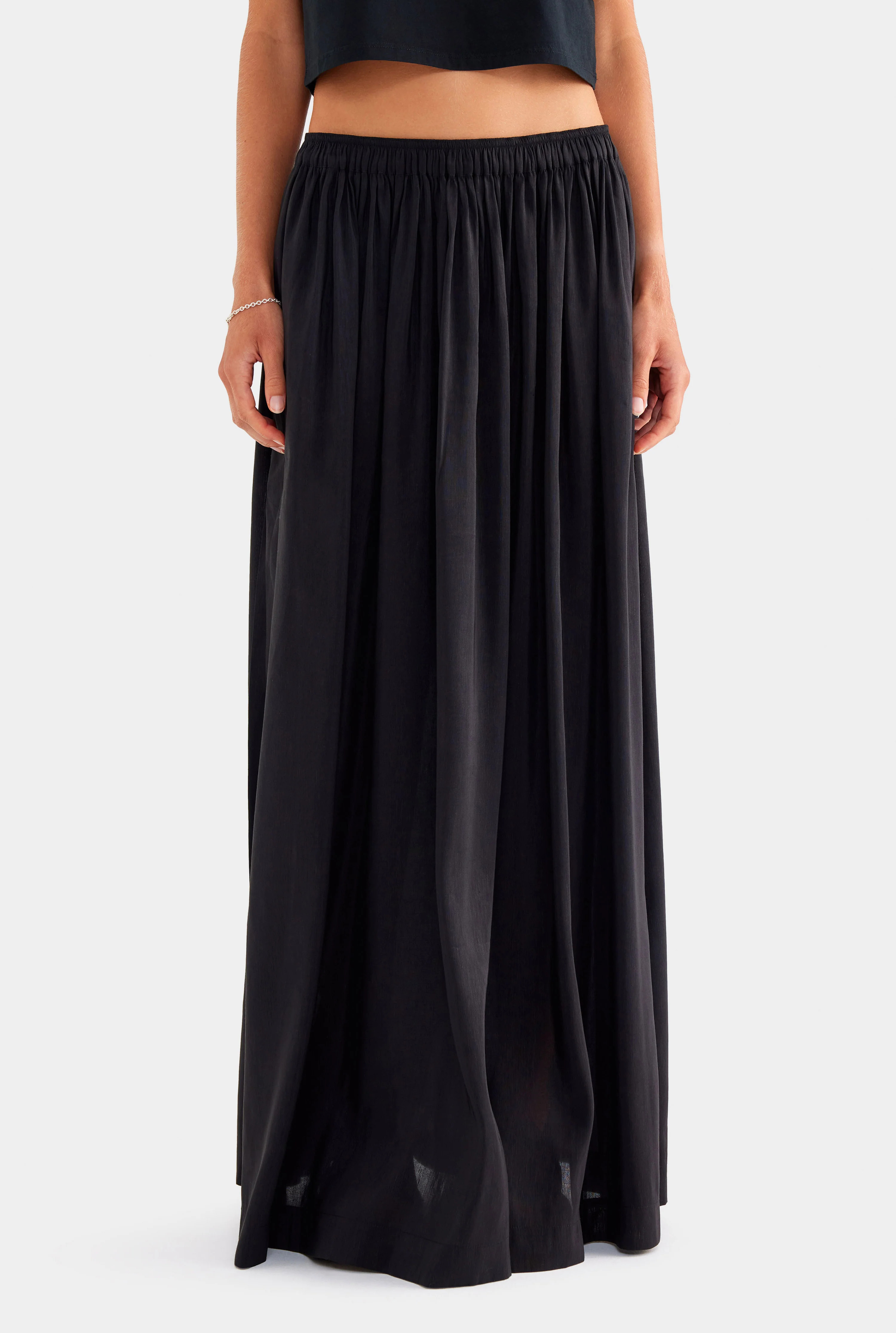 Womens Silk Linen Maxi Skirt in Black | Venroy | Venroy AU