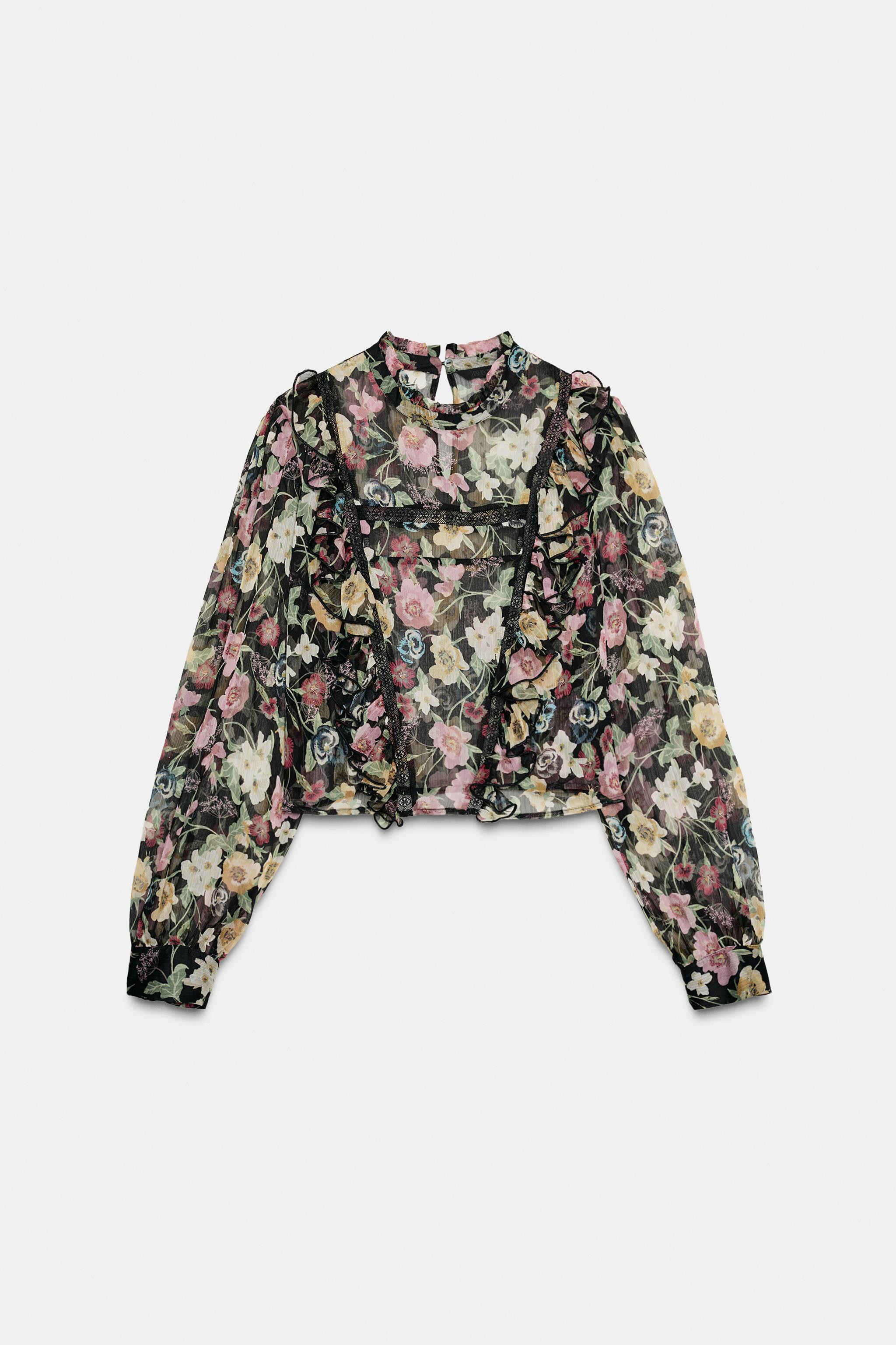 FLORAL PRINT RUFFLED BLOUSE | Zara US