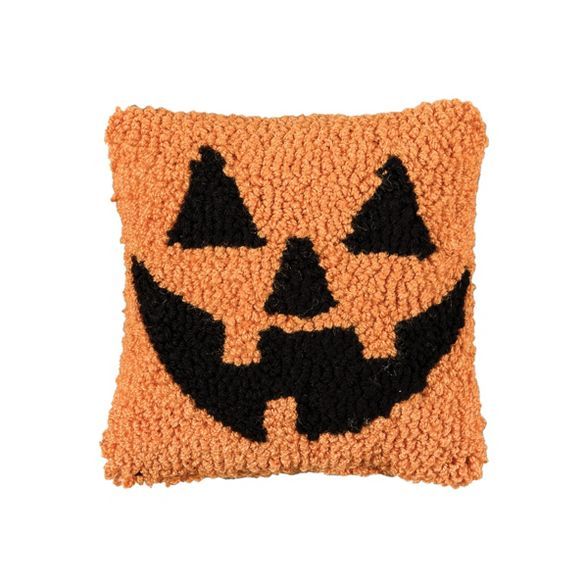 C&F Home 8" x 8" Jack-O-Lantern Petite Hooked Halloween Pillow | Target