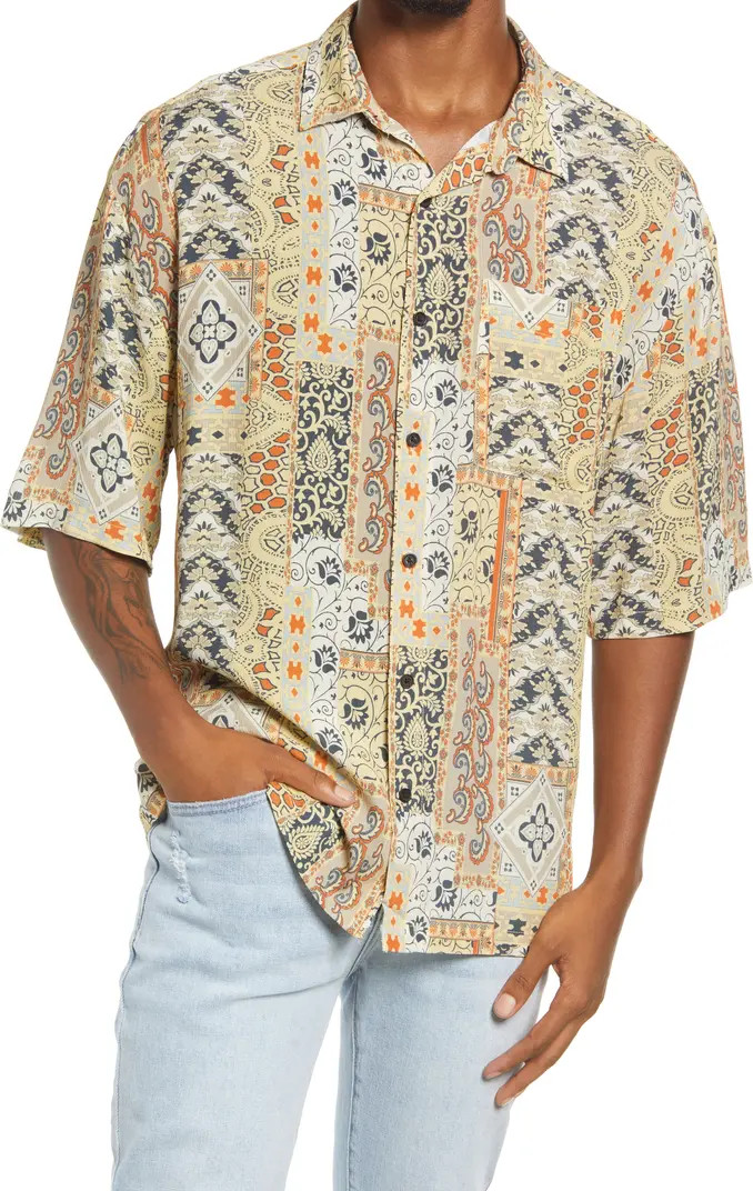 Men's Oversize Vintage Print Short Sleeve Camp ShirtTOPMAN | Nordstrom