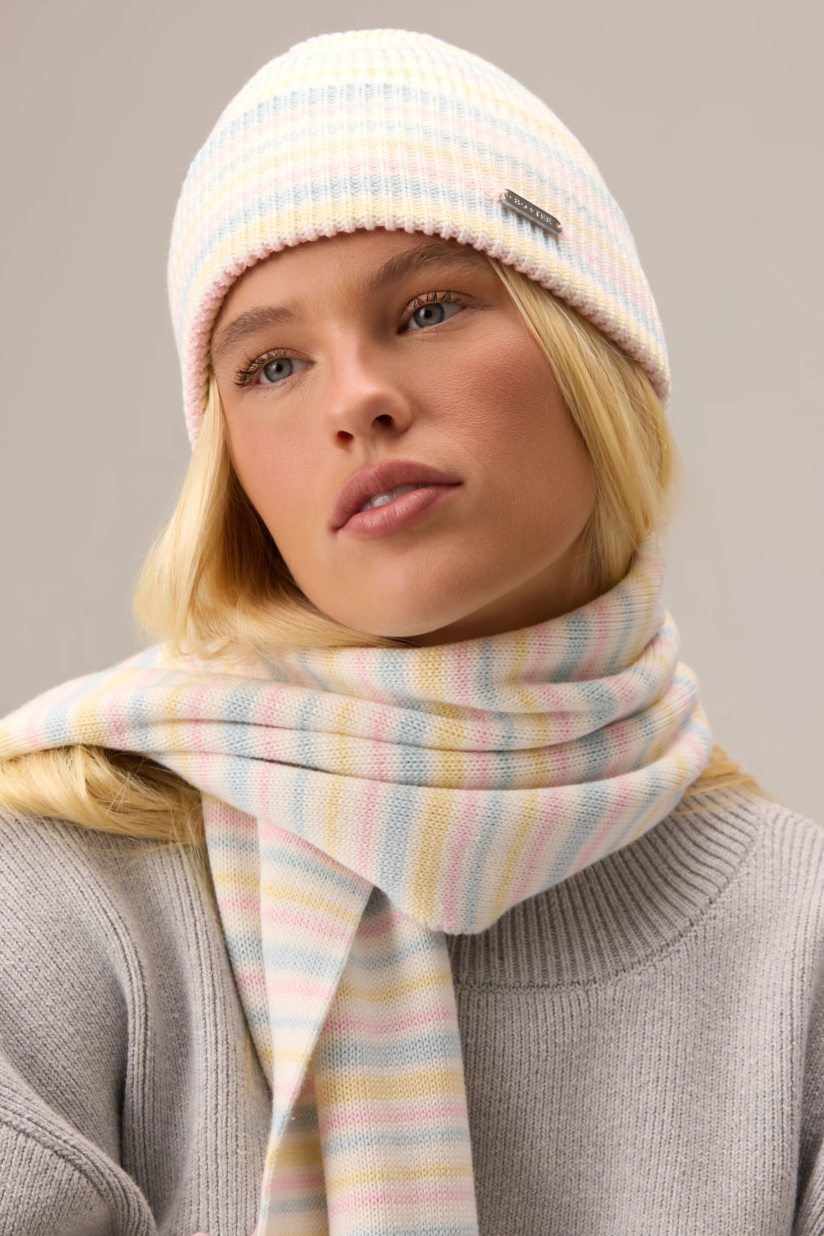 Ribbed Knit Beanie in Confetti Stripe | Bo+Tee