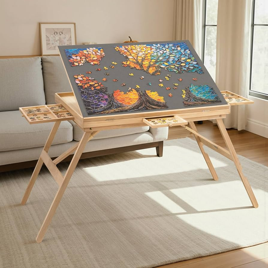 TEAKMAMA Puzzle Table 27.6" Tall 1500 Piece Puzzle Board with Drawers, 34.2" x 26.3" Adjustable 5... | Amazon (US)