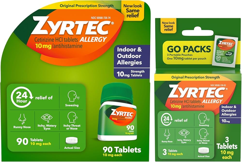 Zyrtec 24 Hour Allergy Relief Tablets, Indoor & Outdoor Allergy Medicine with 10 mg Cetirizine Hy... | Amazon (US)