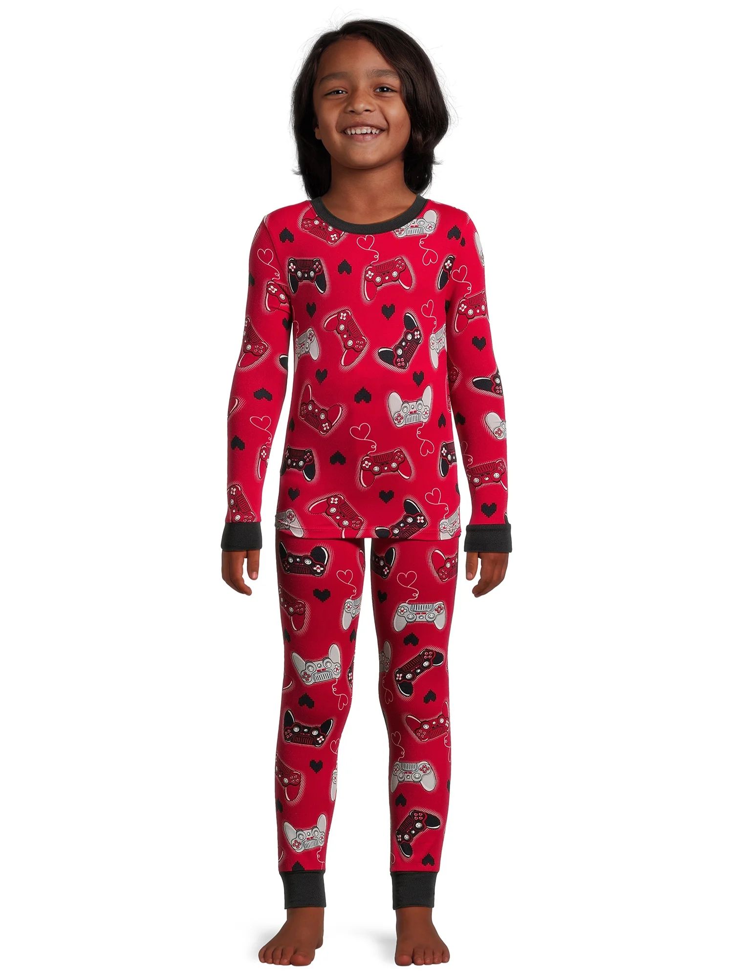 Wonder Nation Boys Valentine's Day Long Sleeve Tight-Fit Pajama Set, 2-Piece, Sizes 4-10 | Walmart (US)