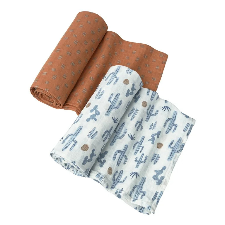 Modern Moments by Gerber Gender Neutral Ultra Soft Swaddle Blankets, 2-Pack, Cactus and Clay | Walmart (US)