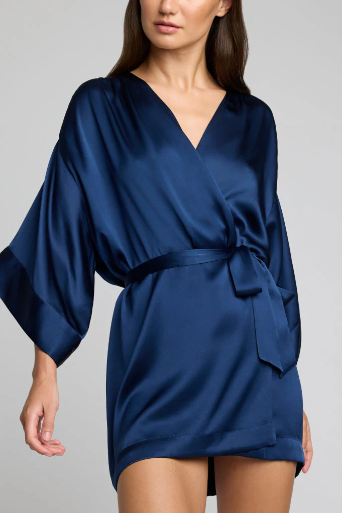 Negative Underwear | Eclipse Silk Mini Robe in Navy | Negative Underwear