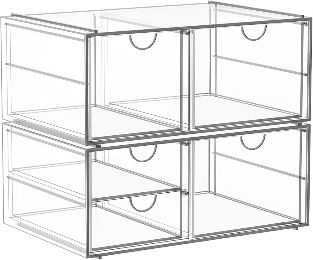 Arcylic Makeup Organzier with 5 Drawers, Clear Stackable Storage Drawers, Bathroom Countert Organ... | Amazon (US)