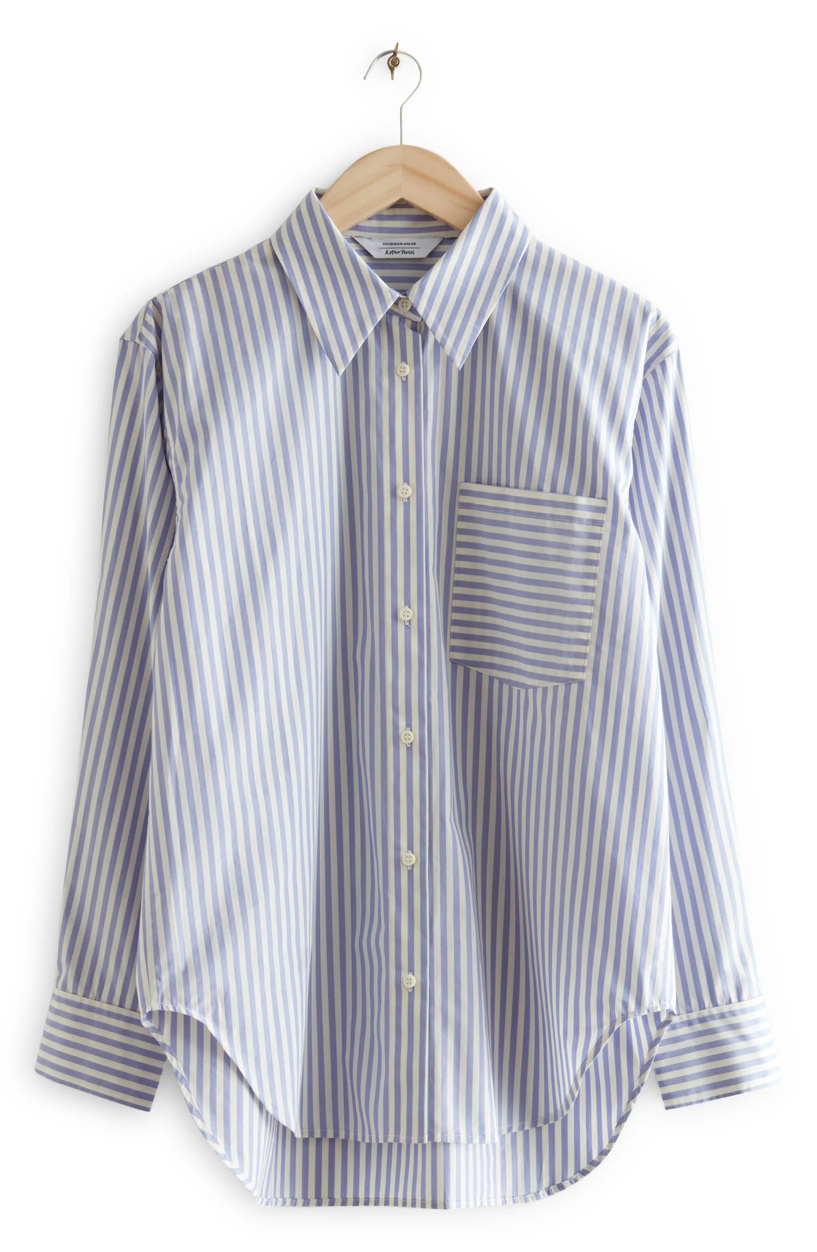 & Other Stories Stripe Button-Up Shirt in Purple Stripe at Nordstrom, Size 4 | Nordstrom