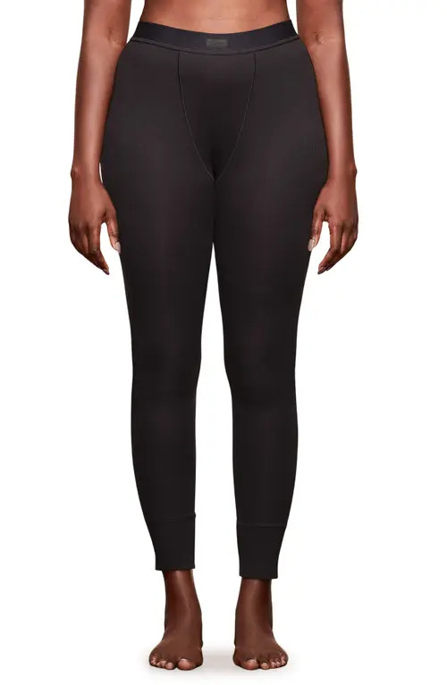 SKIMS Stretch Cotton Rib Leggings in Soot at Nordstrom, Size Small | Nordstrom