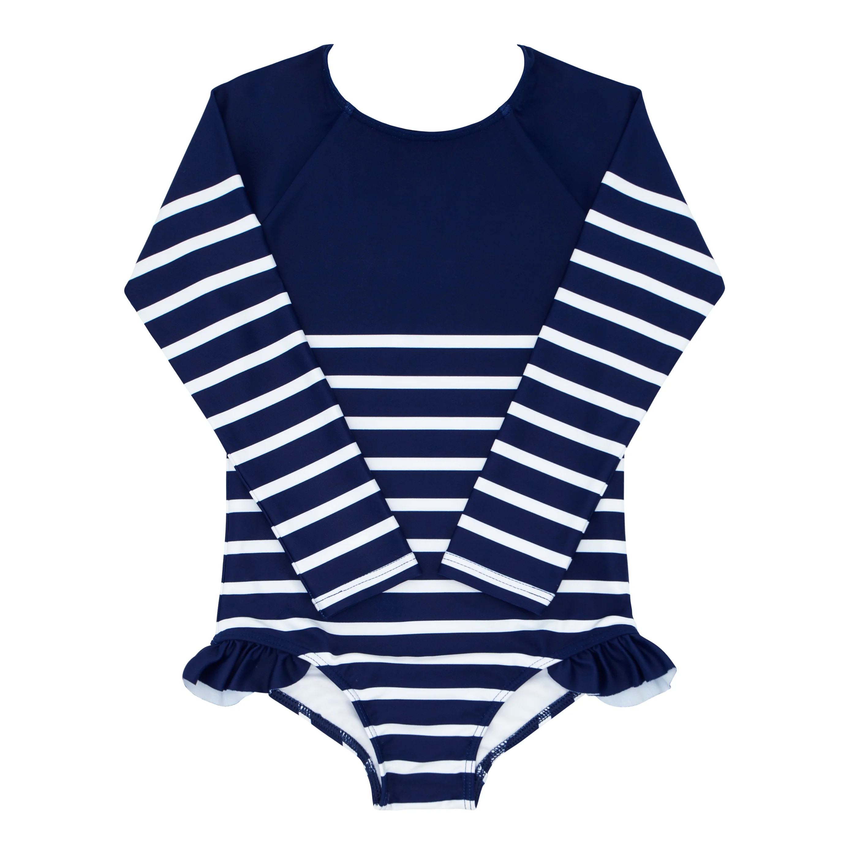 girls navy breton stripe rashguard one piece | minnow