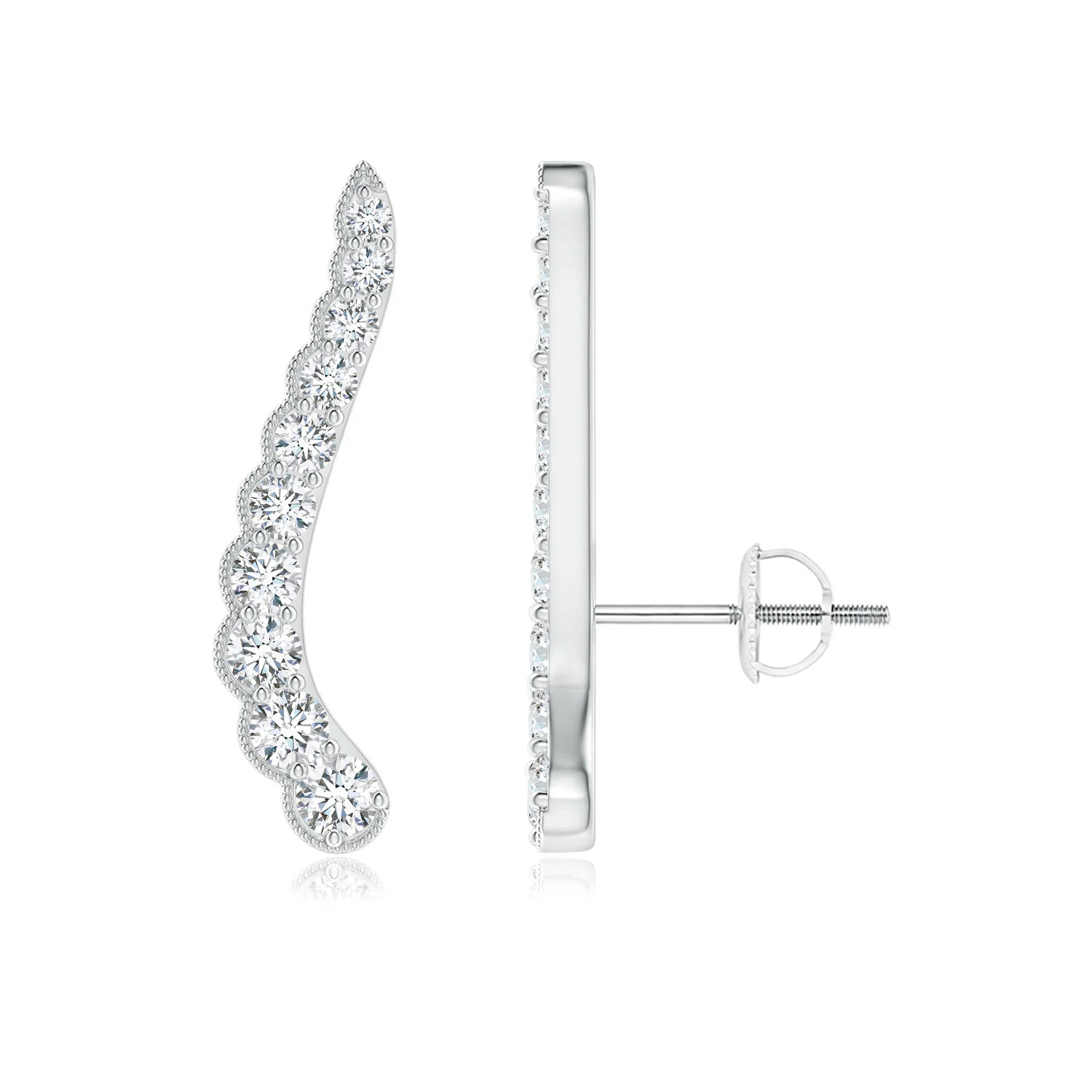Diamond Wavy Ear Climbers with Milgrain in 14K White Gold (G, VS2 - 0.07CT. TW.) | Angara | Angara US