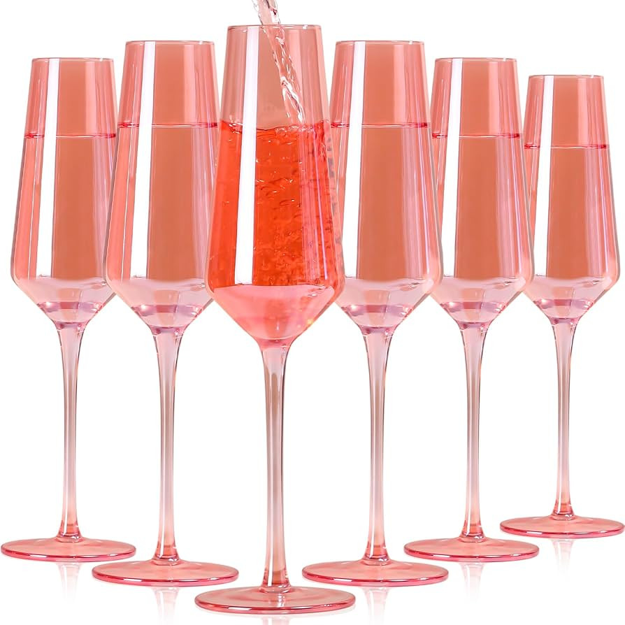 Physkoa Pink Champagne Flutes Glass - Tapered champagne flutes with pink color,LeadFree Crystal C... | Amazon (US)