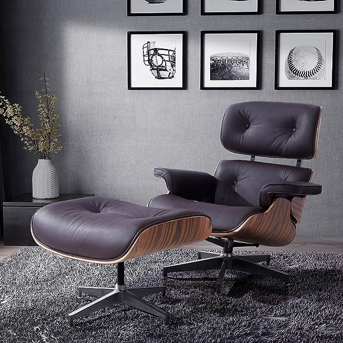 Mecor Eames Lounge Chair with Ottoman, Mid Century Palisander Chair, 100% Grain Italian Leather R... | Amazon (US)