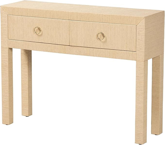 Bali & pari Noah Grasscloth 2-Drawer Console Table - Woven Texture Entryway Table with Gold Ring ... | Amazon (US)