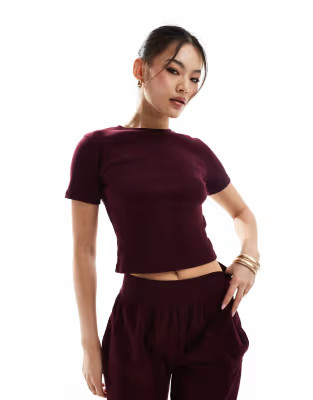Kaiia fitted t-shirt co-ord in burgundy | ASOS (Global)