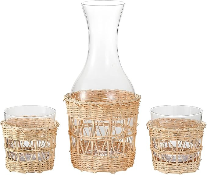 1500 C Tabletop Bedside Night Water Carafe Set 1 Pitcher 48.3 oz. with 2 cups 12.8 oz. Glass Nigh... | Amazon (US)